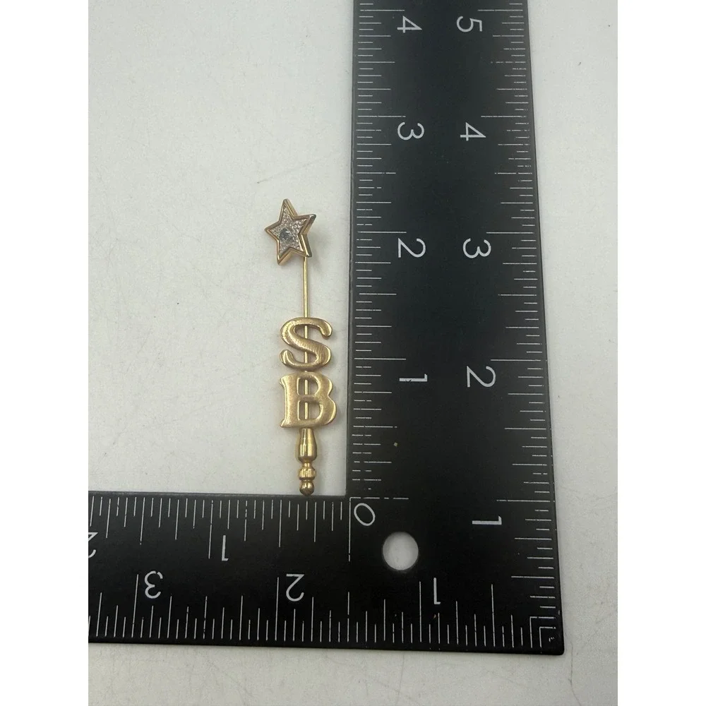 Vintage Avon Gold Tone Star Rhinestone Initial SB Stick Pin Lapel Hat Pin